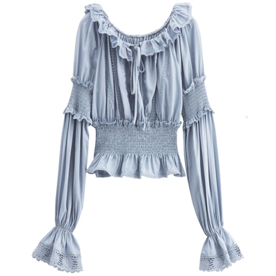 SLY冬季新品甜美淑女风喇叭袖蕾丝花边衬衫女038HAZ30-0281