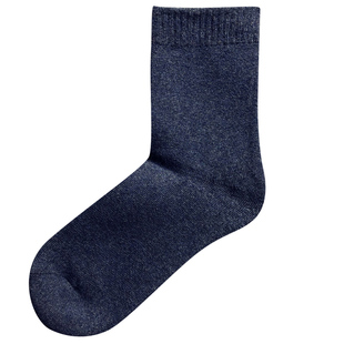 加厚棉袜子男秋冬季中筒袜加绒保暖纯黑色商务男士长袜冬天毛巾袜