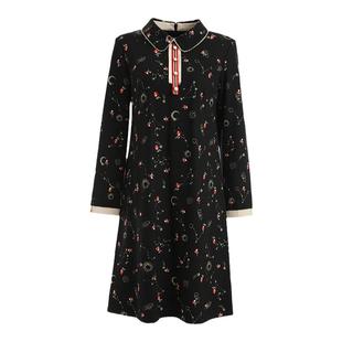 声雨竹官方旗舰店秋季新款连衣裙长袖中长款POLO领厚A字裙女休闲