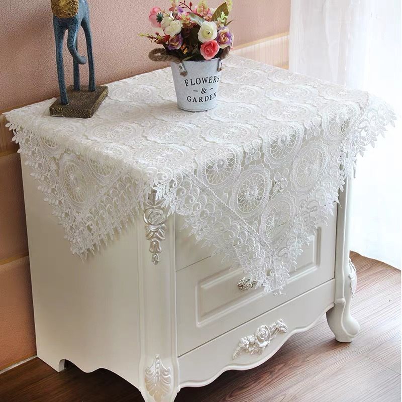 跨境新品法式水溶蕾丝桌布钩针多用床头柜镂空巾防尘艺布盖绣花
