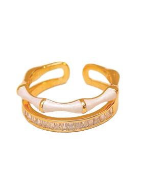 新中式复古珐琅滴釉双层竹节戒指