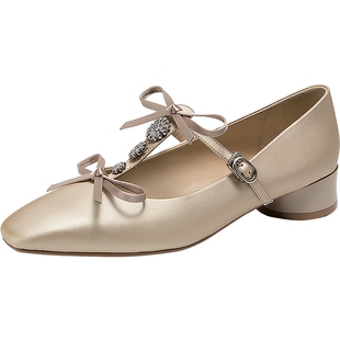 natursun玛丽珍鞋女秋季新款气质优雅小圆跟法式T字带单鞋