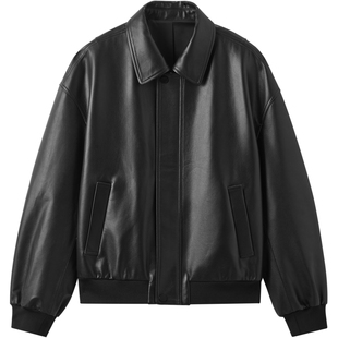 gxgjeans男装 简约设计宽松翻领真皮皮衣夹克外套男士 26春新品