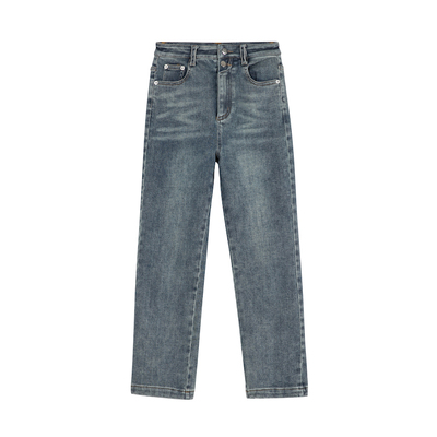 饭小队 workday修饰腿型直筒牛仔九分裤百搭深色水洗牛仔裤