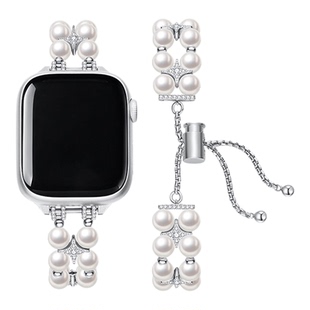 ZEGL设计师适用苹果手表表带秋冬applewatchS10手表链人造珍珠手链女轻奢小众精致iwatchSE腕带手环可调节