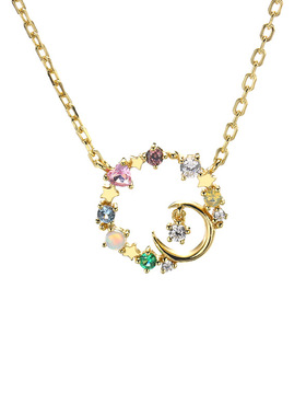 日系镂空月亮石欧泊银镀金短项链