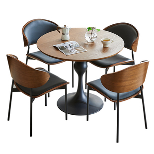 客厅餐桌椅美法式黑胡桃实木圆桌接待洽谈桌椅组合阳台小圆桌茶几