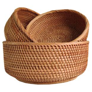 水果篮越南藤编收纳筐糖果托盘客厅圆形大水果盘家用馒头筐干果盘