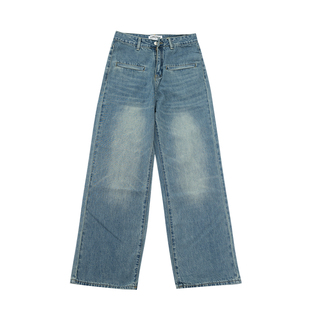 橘子树在哪儿白色高腰直筒牛仔裤女春季设计感阔腿垂感拖地长裤潮