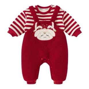 贝贝城抓周礼服女宝宝套装秋冬婴童新中式两件套男宝加绒连体衣潮