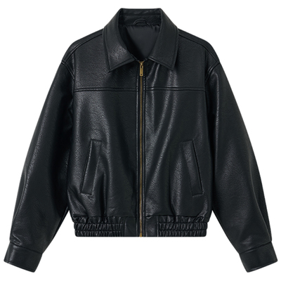 HaloLuu黑色皮衣外套短款高级感