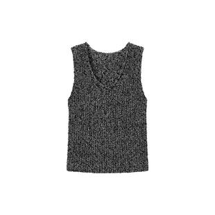 TKY SHOP慵懒复古亚麻U领针织背心女春秋新款法式宽松无袖马甲