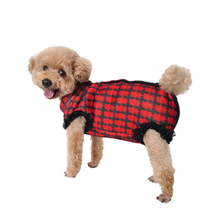 秋装加绒加厚狗狗衣服喜庆红色小香风花边背部按扣包肚子背心马甲