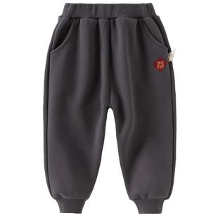 戴维贝拉儿童针织哈伦裤2026冬装新女童男童加绒裤子新年国风长裤