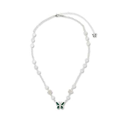 stugazi碎钻绿蝴蝶白珍珠项链