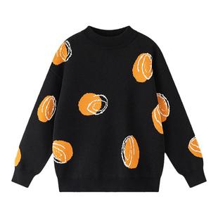 加比瑞童装 冬季新品 女童舒适保暖休闲套头提花毛衣中大童针织衫