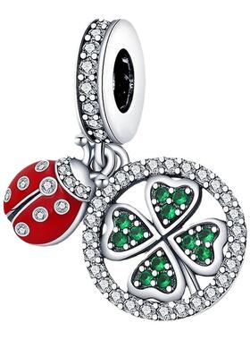 跨境亚马逊热卖 幸运U型马蹄四叶草许愿树吊坠 铜镀银DIY饰品