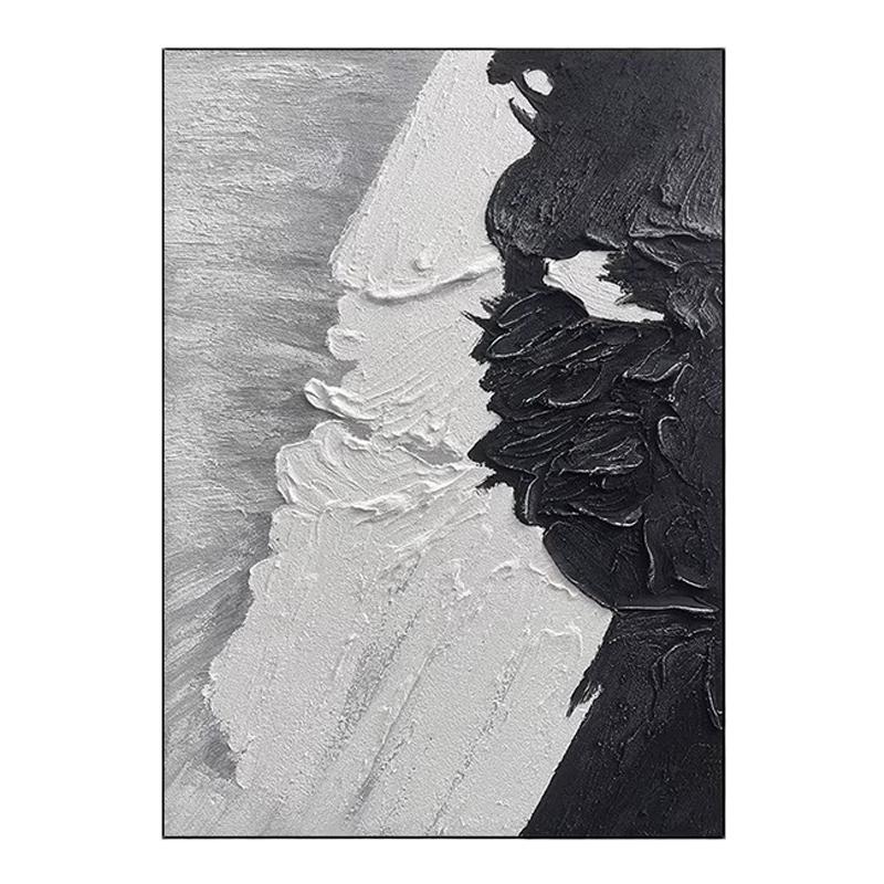 现代简约客厅挂画黑白抽象玄关装饰画肌理高级感走廊过道竖版壁画