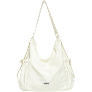 单双肩两用帆布包女2025新款皱褶包少女三用包大容量托特包斜挎包