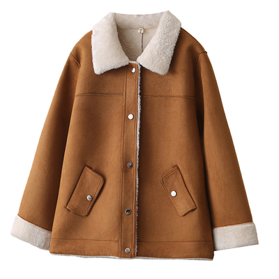 胖妹妹外套冬加绒加厚麂皮绒上衣