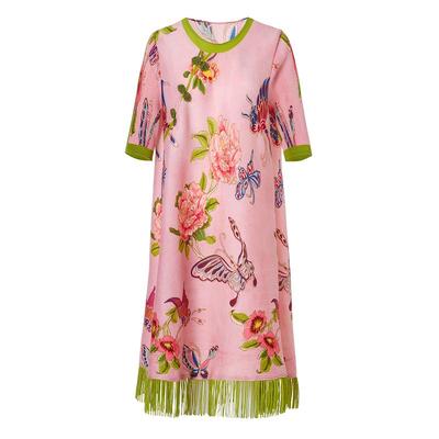 三宅褶皱妈妈连衣裙春季绿色波点