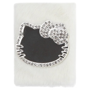 毛绒猫咪折叠小镜子女随身携带化妆镜便携手持镜卡通可爱双面镜