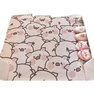 可爱粉色猪猪丝圈入户地垫门内门外刮泥蹭土玄关进门脚垫任意裁减