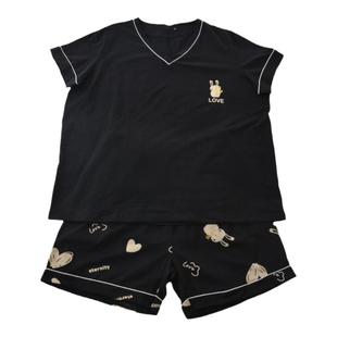 200斤加大码卡通兔兔情侣睡衣男女夏季针织纯棉V领短袖短裤家居服