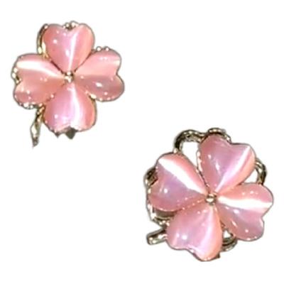 925银针小清新四叶花耳环可旋转