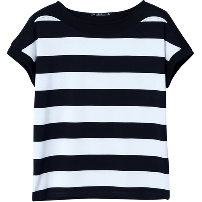 蝙蝠袖夏装莫代尔圆领条纹短袖女