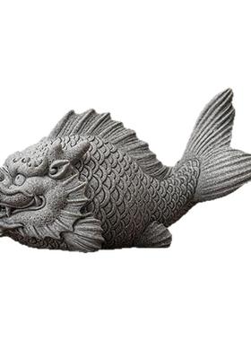 创意龙鱼茶宠茶玩摆件青砂石鱼缸造景客厅桌面装饰中式鱼化龙礼物