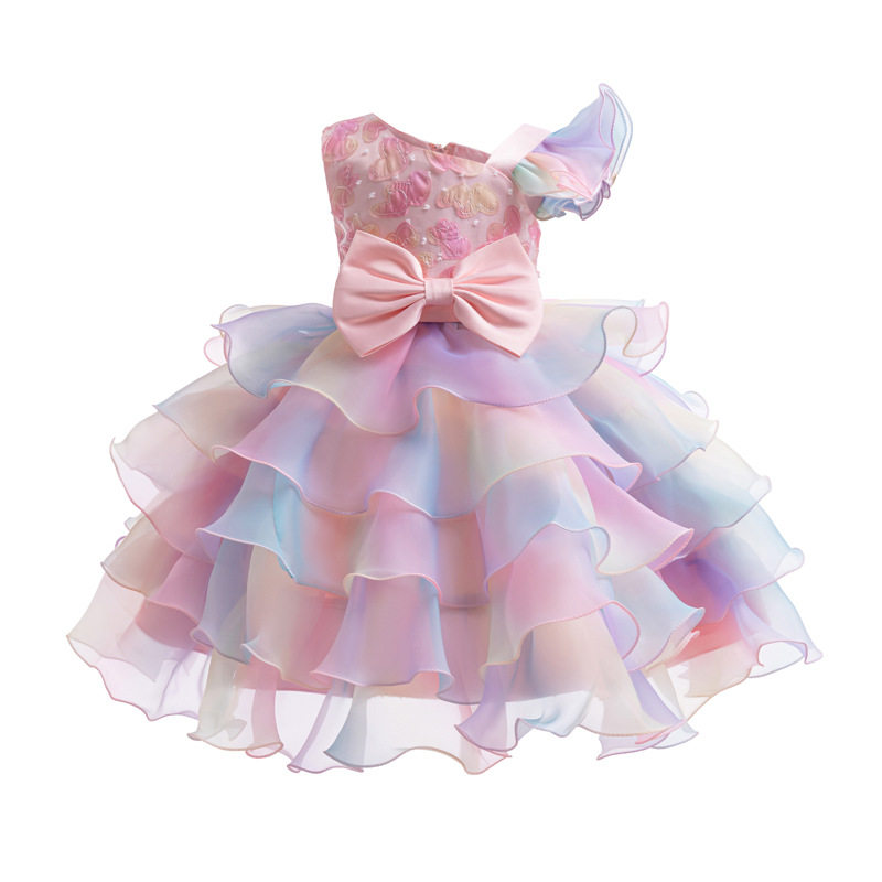 女童礼服花童生日连衣裙花仙子彩虹蛋糕裙女宝公主蓬蓬裙子演出服