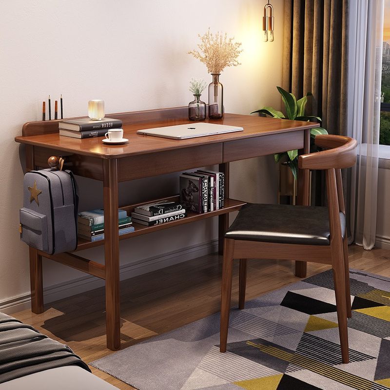 全实木书桌书架组合简约学习桌现代家用写字台中小学生办公电脑桌