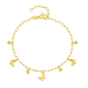 周大生黄金手链女足金蝴蝶小金珠手饰O字链婚嫁三金送女生日礼物