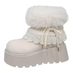 厚底雪地靴女2026冬季新款时尚毛毛短靴加厚增高保暖大头毛绒棉鞋