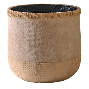 北欧仿编织竹编篮子镁泥花盆落地特大号客厅阳台盆栽百合竹橡皮树