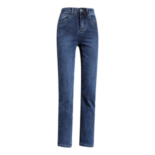 直筒牛仔裤女春秋冬2025年新款高腰显瘦八分九分小个子加绒烟管裤