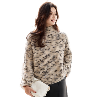 23区日系秋季通勤宽松马海毛羊毛混纺高领毛衣针织毛衫商场同款