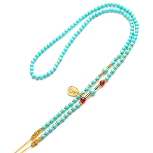 原创设计手工松石吊坠挂绳女唐卡无事牌配链中长款毛衣链配绳绿松