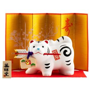 日本药师窑生肖虎2022老虎年生日礼品车载吉祥物陶瓷摆件创意装饰