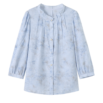 亦白法式花苞领印花衬衫上衣女