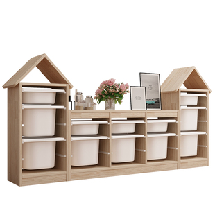 实木玩具收纳柜抽拉式整理柜多功能松木书架超大容量置物架储物箱