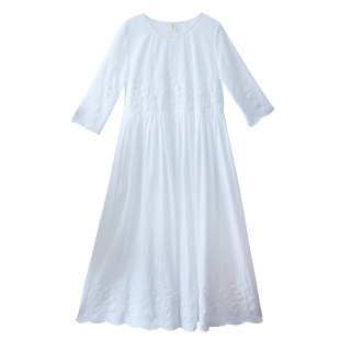 忆旧【白栀】白色连衣裙女秋季2025年新款宽松纯棉长裙高级感裙子