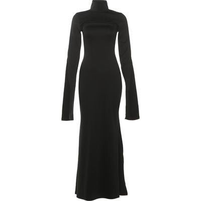 不规则飘袖开叉镂空长袖连衣裙女