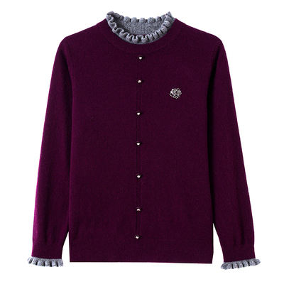 羊毛衫女秋冬季木耳边领气质毛衣打底衫时尚中年妈妈针织洋气上衣