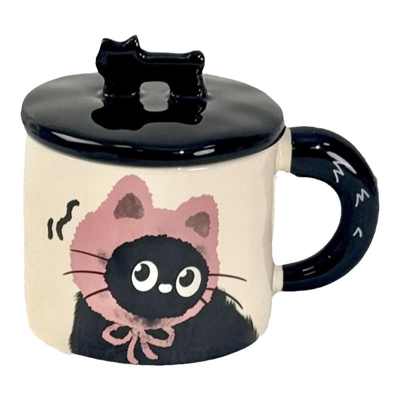 可爱猫咪带盖陶瓷马克杯送女友