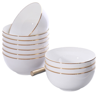 碗10个套装景德镇碗家用饭碗金边日式米饭碗陶瓷吃饭碗个性创意