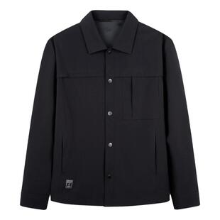 才子男装翻领夹克男2025春秋季新款修身简约工装休闲黑色短款外套