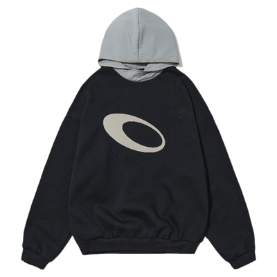 重磅加绒印花帽衫拼色连帽卫衣