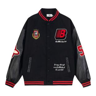 SREK 美式复古徽章字母印花潮牌外套女秋季学院风宽松休闲棒球服